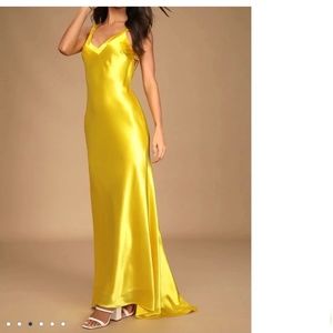 Perfectly Classy Yellow Satin Strappy Maxi Dress